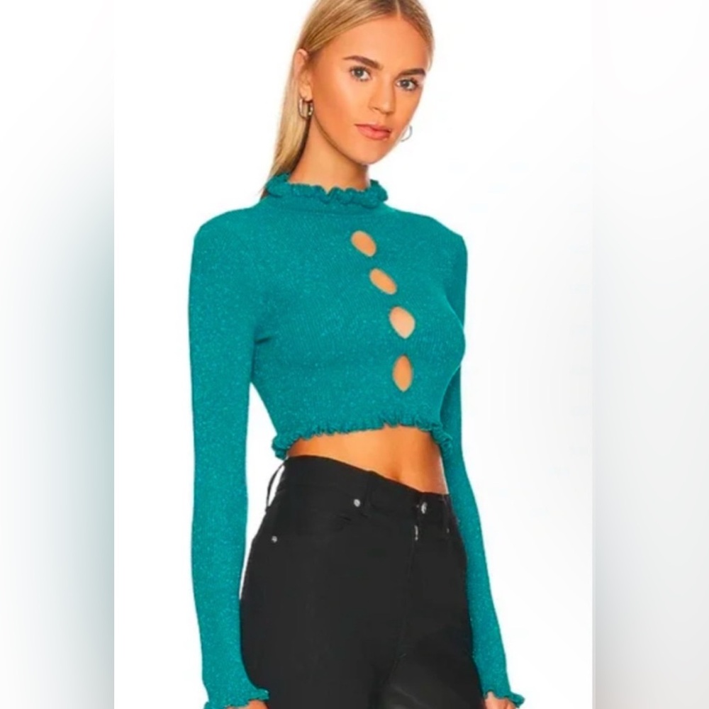 NWT FOR LOVE & LEMONS Lorelei Sweater – Size Medium Teal Turquoise - Picture 2 of 8